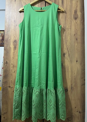 Uzun Yeşil Kolsuz Bohem Elbise - Görsel 2