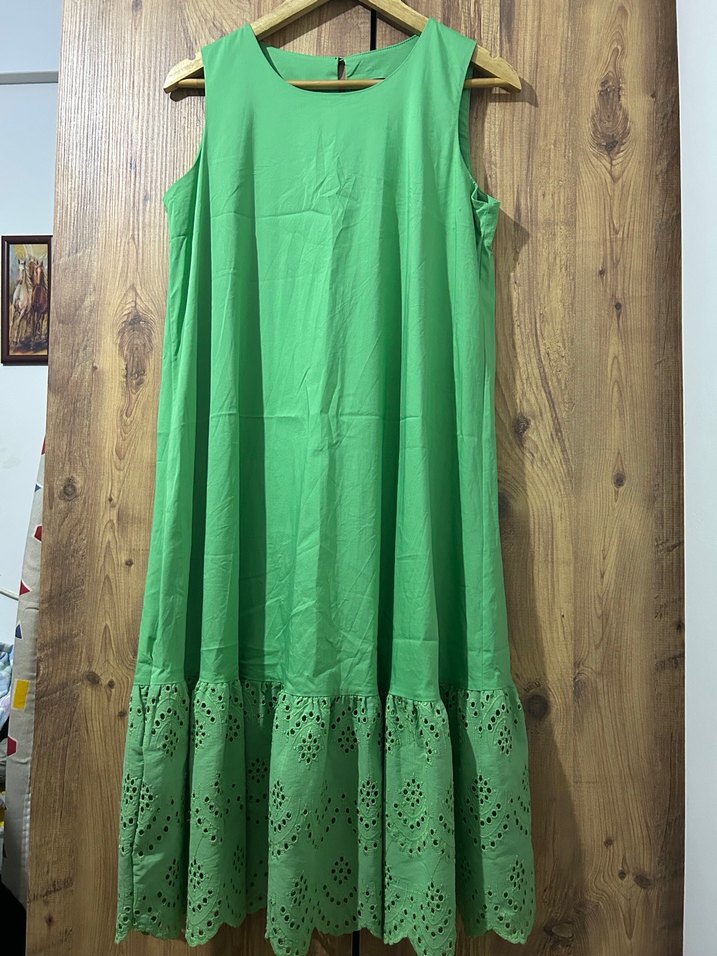 Uzun Yeşil Kolsuz Bohem Elbise - Görsel 2