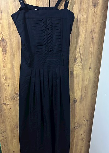 Lacivert Strappy Pliseli Uzun Elbise - Görsel 3