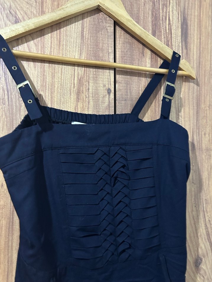 Lacivert Strappy Pliseli Uzun Elbise - Görsel 2