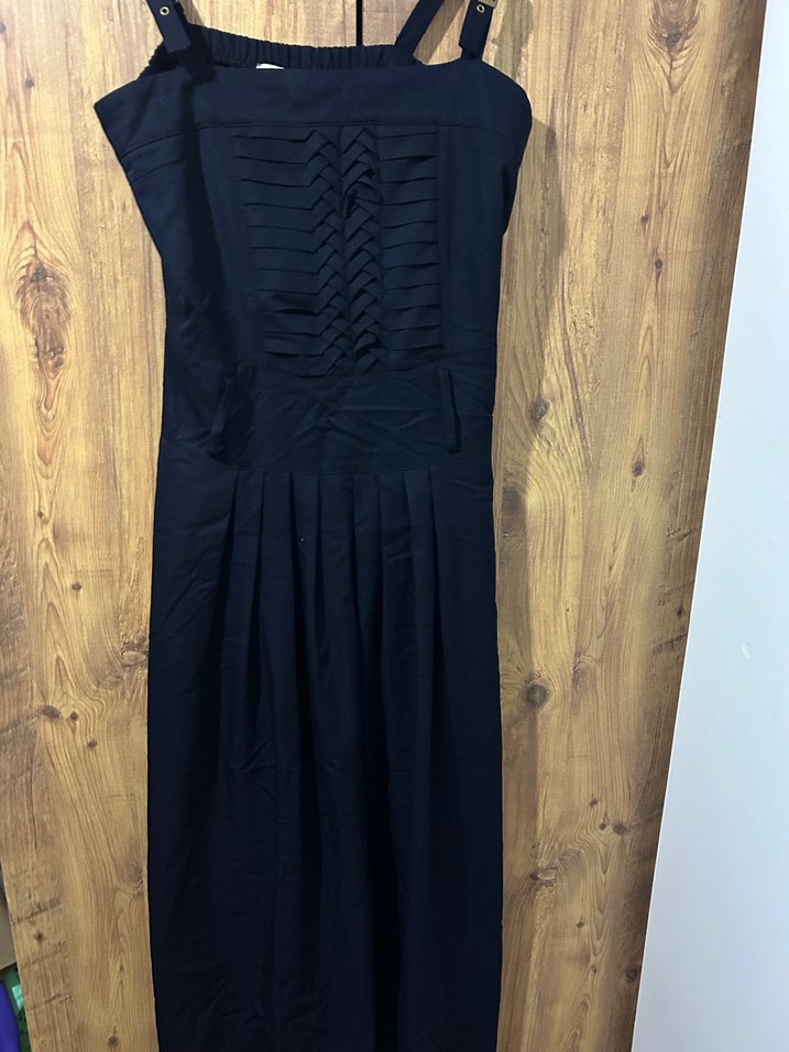 Lacivert Strappy Pliseli Uzun Elbise - Görsel 3