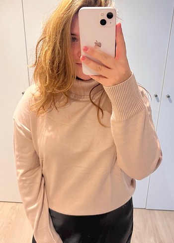 Bej Kadın Bisiklet Yaka Triko Kazak - Görsel 2