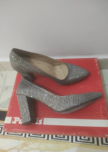 39 Beden Gri Simli Yılan Desenli Stiletto Kadın Ayakkabı
