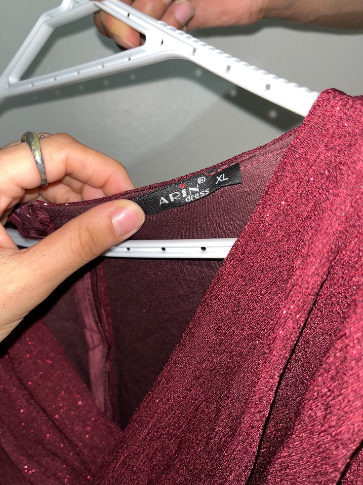 Bordo Uzun Kollu Drapeli Abiye Elbise - Görsel 5