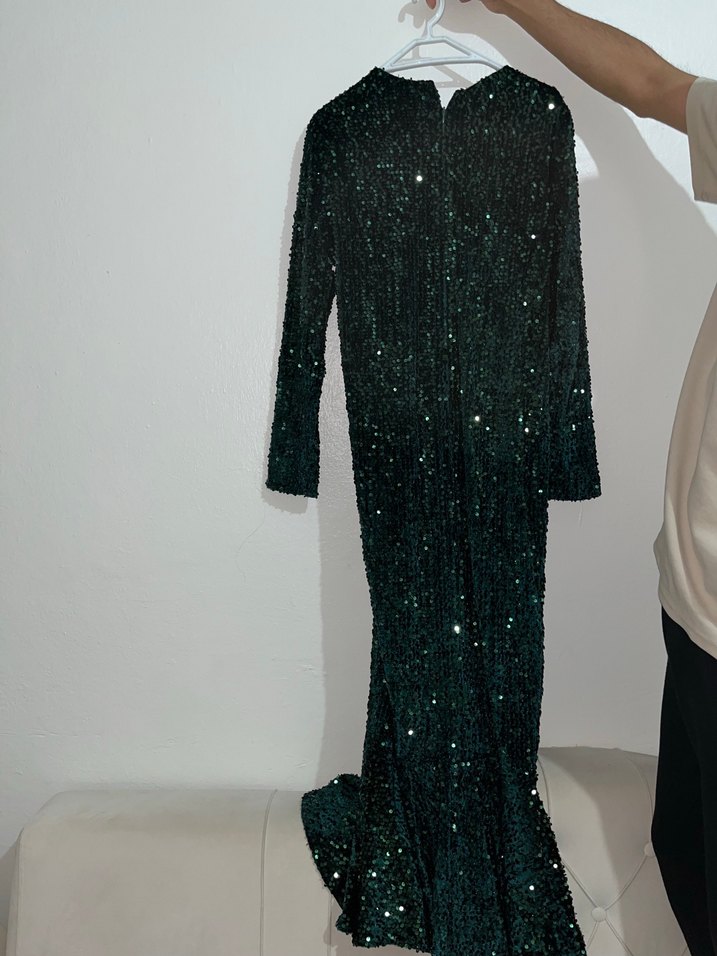 Yeşil Payetli Uzun Kollu Kadın Elbise - Görsel 3