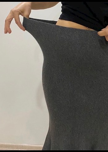 Gri Midi Hamile Eteği Volan Detaylı - Görsel 3