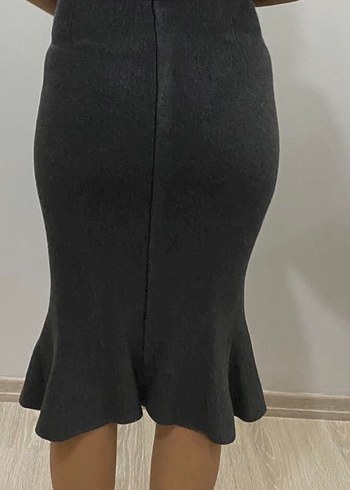 Gri Midi Hamile Eteği Volan Detaylı - Görsel 4