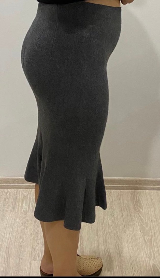 Gri Midi Hamile Eteği Volan Detaylı - Görsel 2