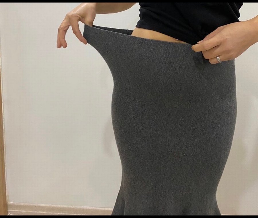 Gri Midi Hamile Eteği Volan Detaylı - Görsel 3