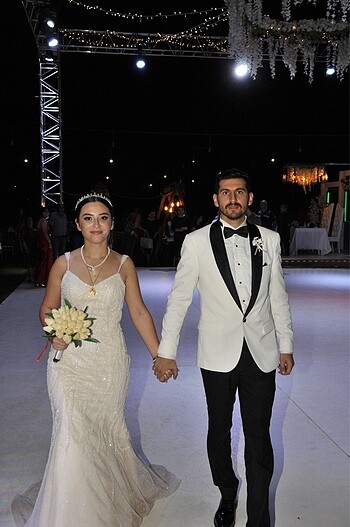 Balık model somon rengi gelinlik