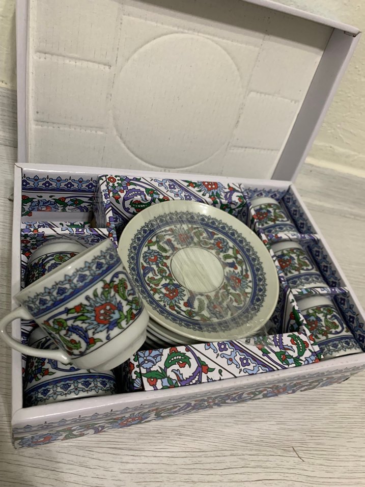 Çini Desenli Kahve Fincanı ve Tabağı Seti - Görsel 3