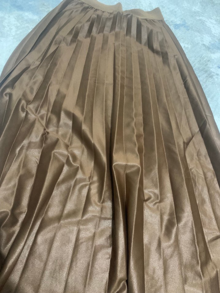 Parlak Kahverengi Pilili Uzun Etek - Görsel 3