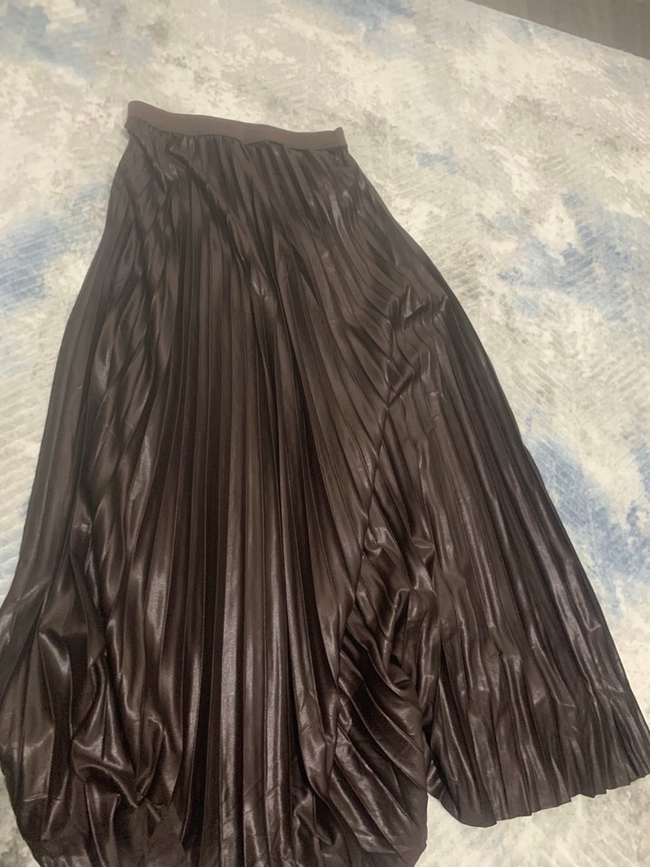 Parlak Kahverengi Pilili Uzun Etek - Görsel 4