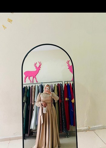 Abiye Pembe Uzun Kollu Drapeli Straplez Abiye