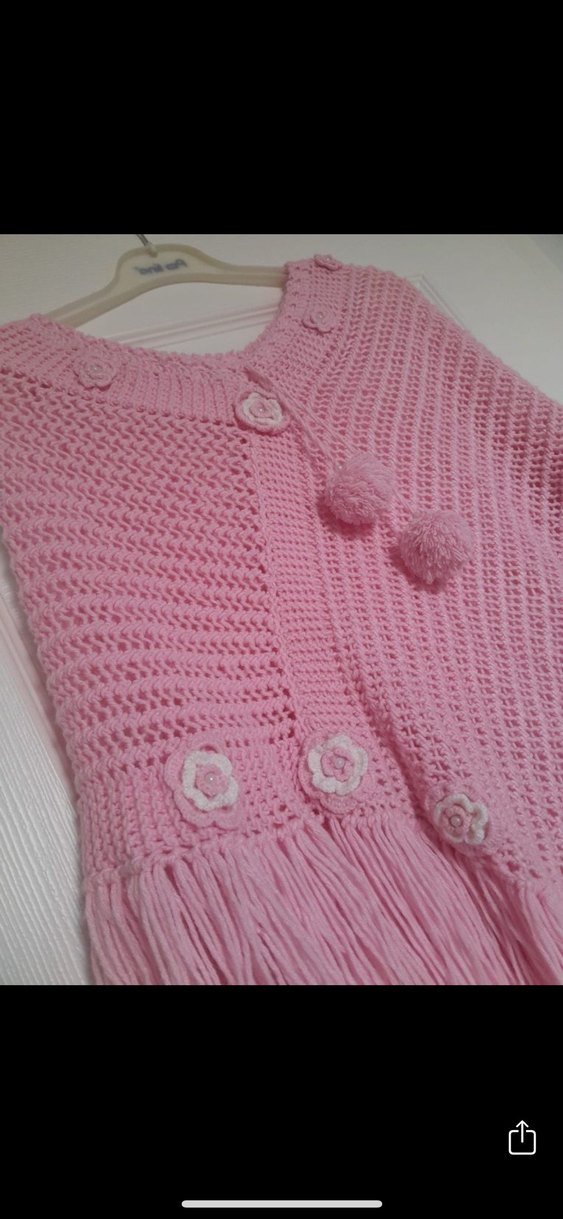 Pembe Bohem Kız Çocuk Örgü Panço - Görsel 2