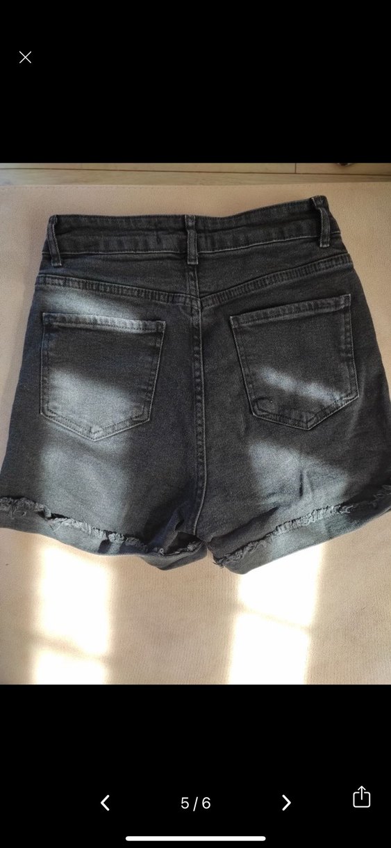 Düğmeli Siyah Mini Kot Şort - Görsel 3