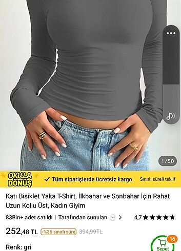 m Beden Gri Uzun Kollu Bluz