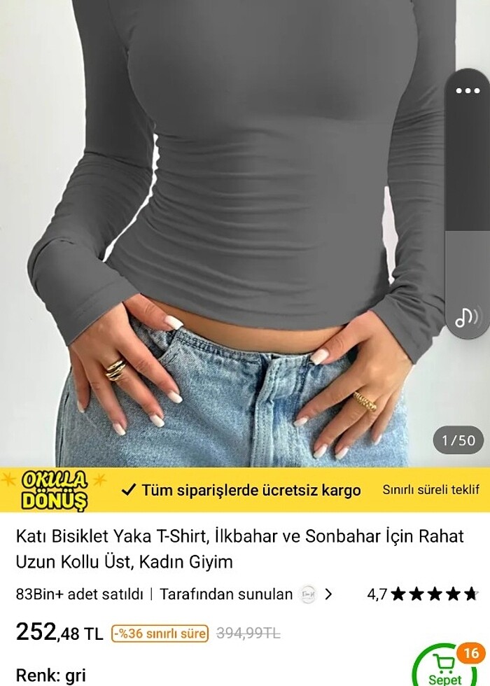 Gri Uzun Kollu Bluz - Görsel 3