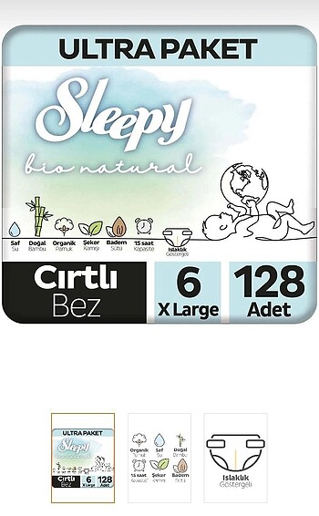 128 adet sleepy bionatural cırtlı bez 6 numara