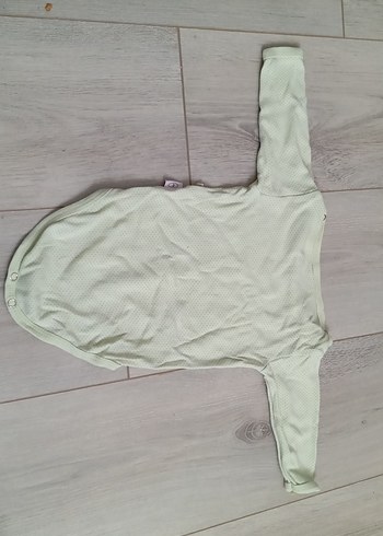 6 Ay Beden yeşil Renk Uzun Kollu Beyaz Bebek Badisi