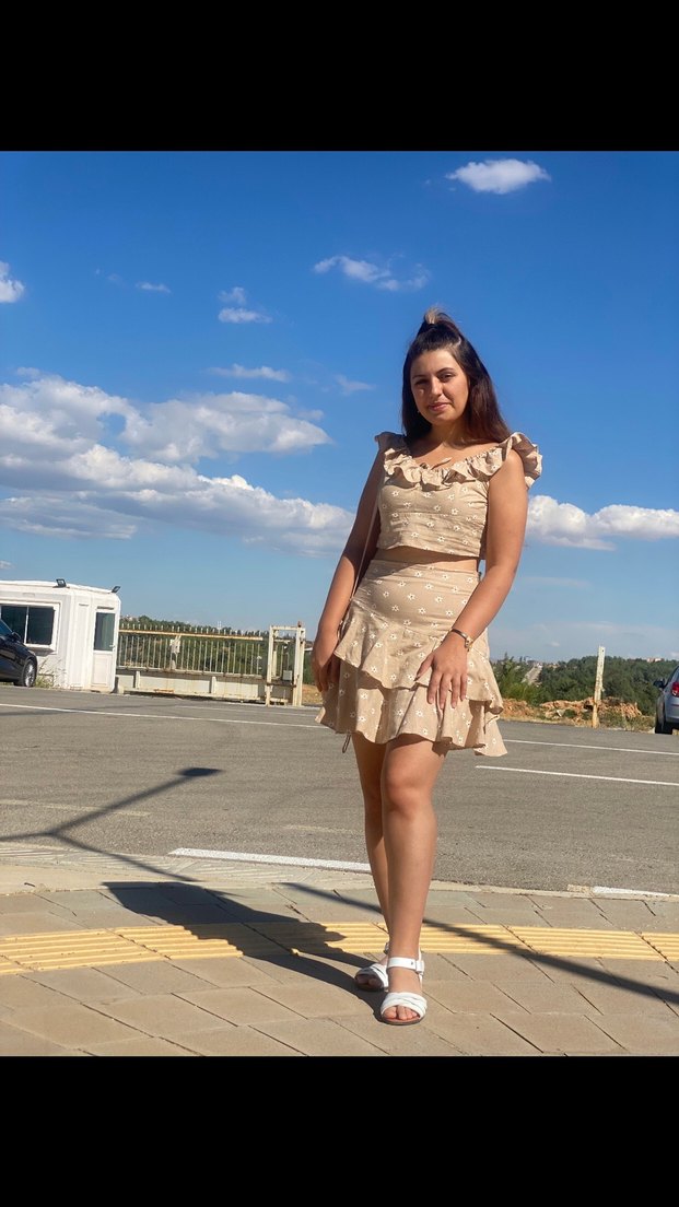 Bej Mini Fırfırlı Straplez Elbise - Görsel 2