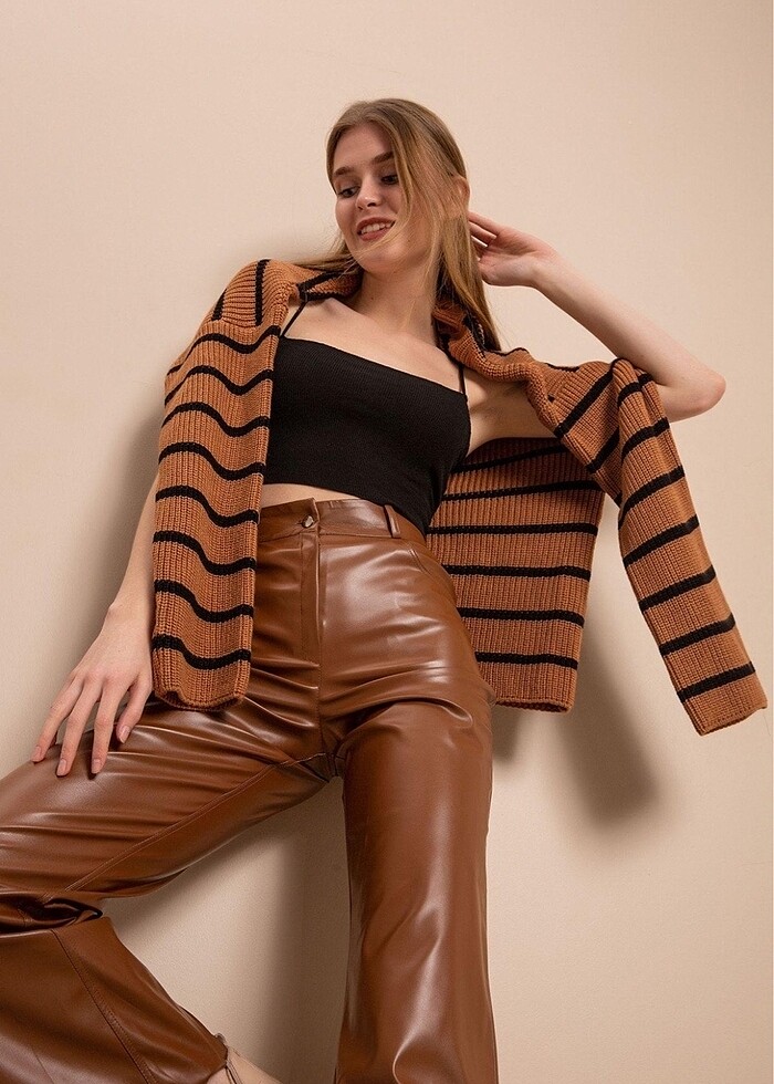 Kahve deri pantolon - Görsel 2