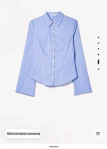 Bershka Mavi Çizgili Kadın Gömlek - Görsel 4