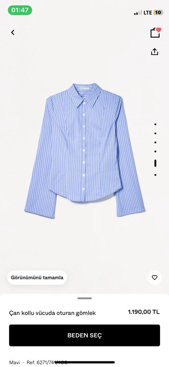 Bershka Mavi Çizgili Kadın Gömlek - Görsel 4