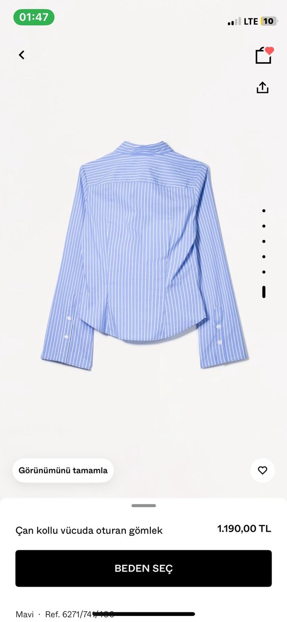 Bershka Mavi Çizgili Kadın Gömlek - Görsel 5