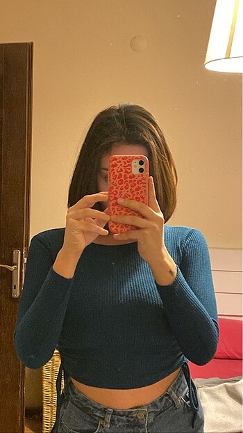mavi uzun kollu crop