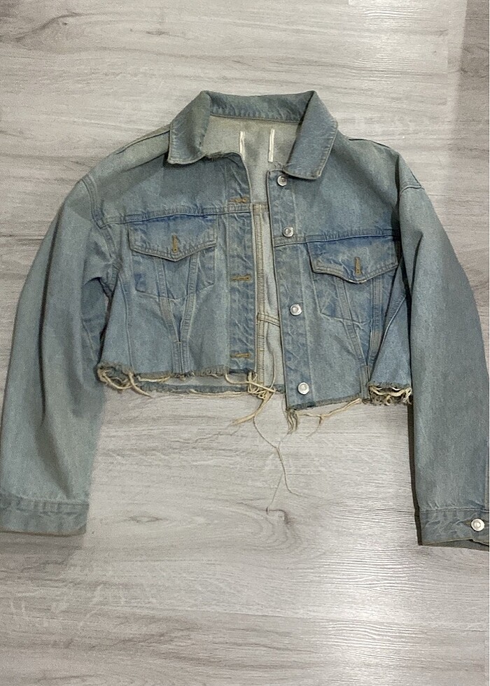 kısa crop kot ceket - Görsel 3