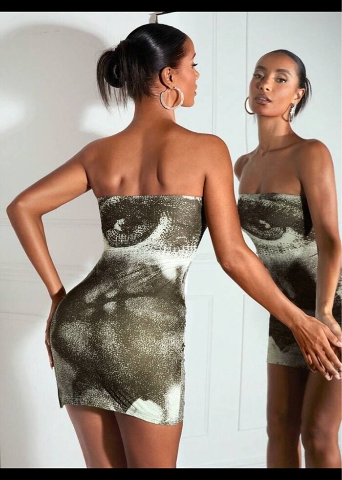 shein elbise straplez mini - Görsel 3