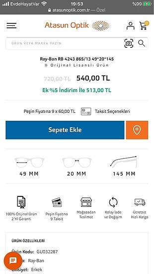  Beden kahverengi Renk Rayban Gözlük