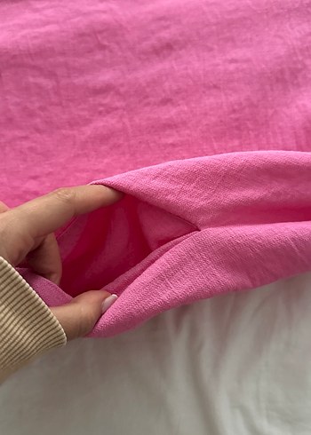 36 Beden pembe Renk Pembe Keten Midi Bohem Elbise