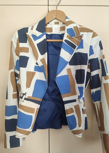 Desenli Mavi Kadın Blazer Ceket