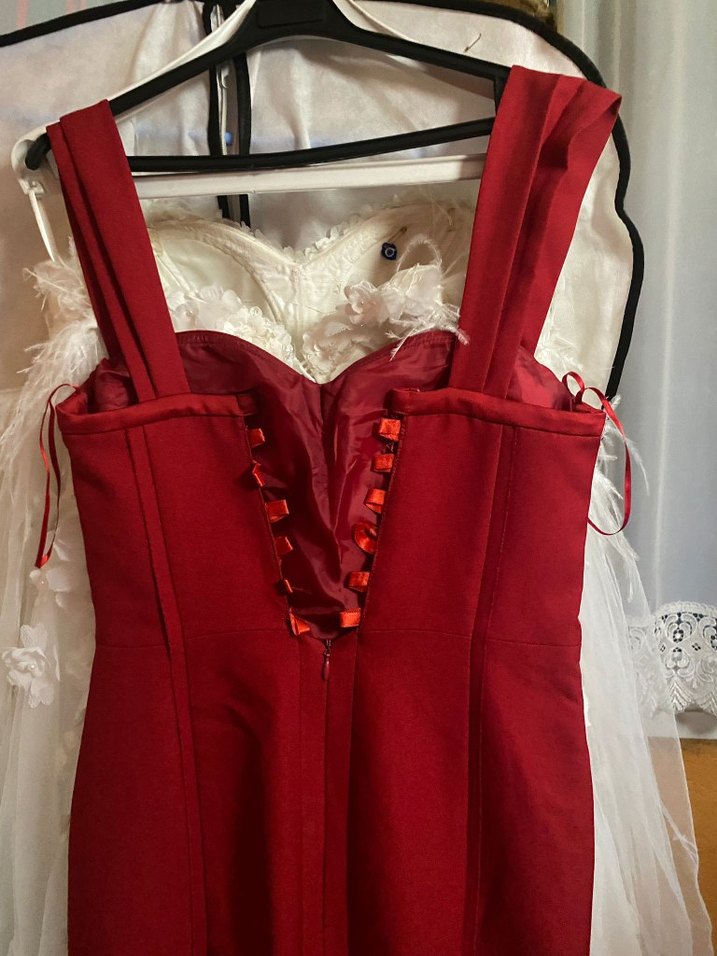 Bordo Uzun Drapeli Straplez Kadın Abiye - Görsel 2