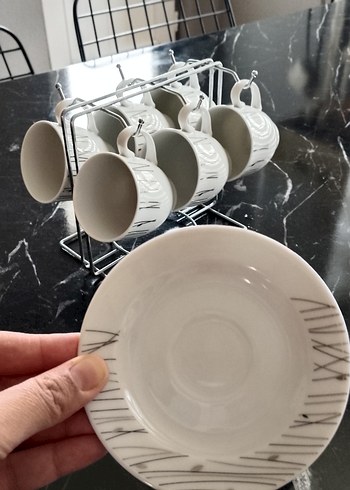 Kütahya Porselen Gri Çizgili Beyaz Porselen Fincan Takımı