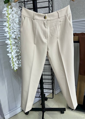 Diğer Düğmeli Bej Kadın Kumaş Pantolon
