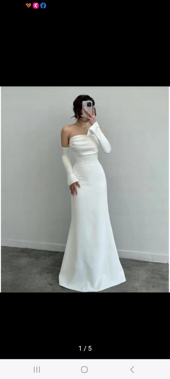 Minimalist Straplez Uzun Beyaz Gelinlik - Görsel 2