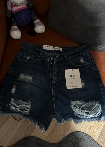Kadın Koyu Mavi Mom Jean Mini Şort