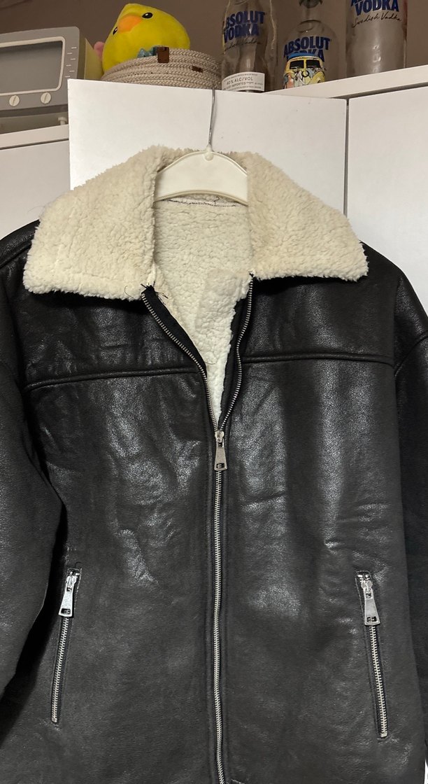 Siyah Kürklü Midi Deri Kadın Ceket mont - Görsel 3