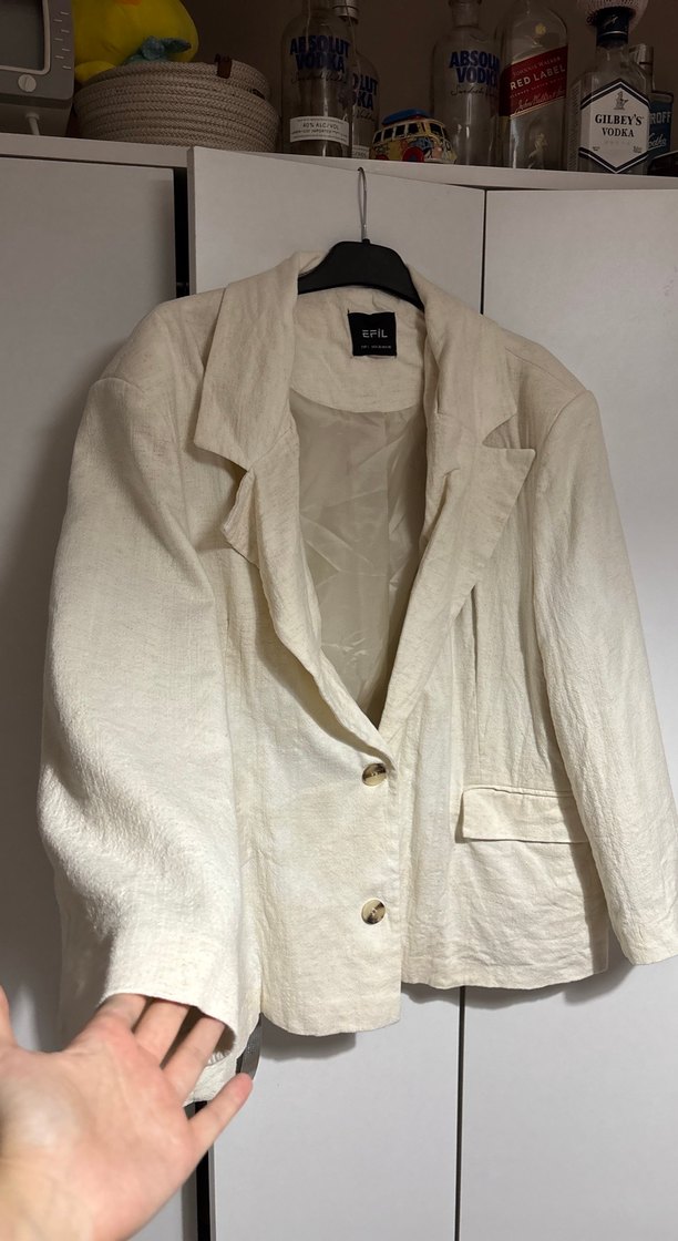 Bej Keten Kadın Blazer Ceket - Görsel 2