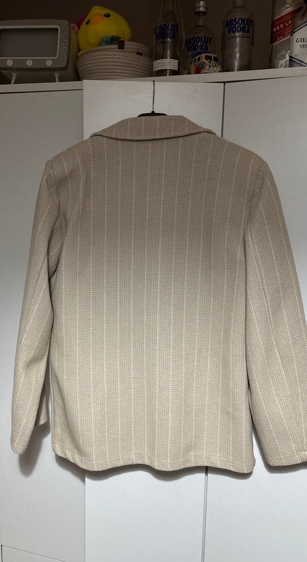 Düğmeli Bej Keten Kadın Blazer Ceket - Görsel 3