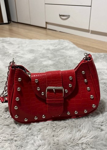 Kırmızı Parlak Yılan Desenli Rock Punk Çanta - Görsel 4