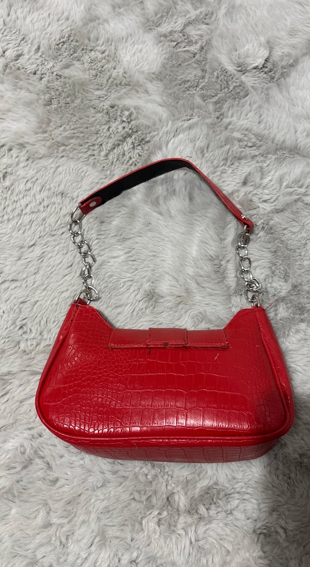 Kırmızı Parlak Yılan Desenli Rock Punk Çanta - Görsel 3