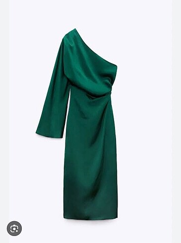Zara Zara Mine Yeşili Saten Elbise