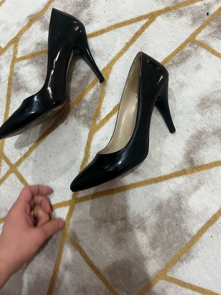 Parlak Siyah Yılan Desenli Stiletto Topuklu - Görsel 5