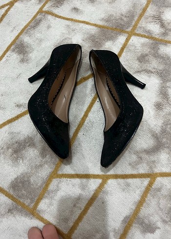 Siyah Simli Yılan Desenli Stiletto - Görsel 5