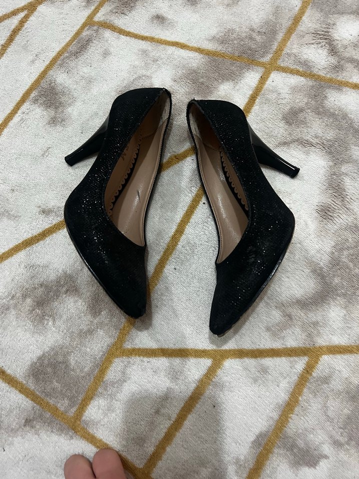 Siyah Simli Yılan Desenli Stiletto - Görsel 5