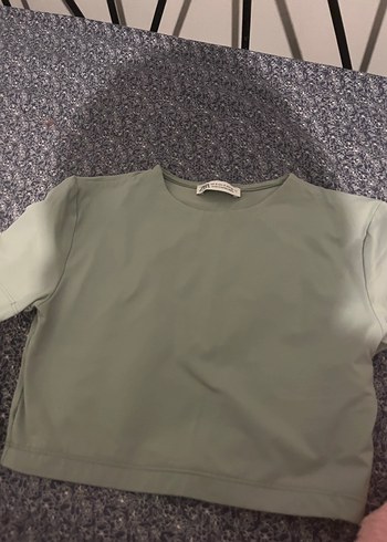 Kadın Gri yeşil tonu arası Kısa Kollu Crop Top